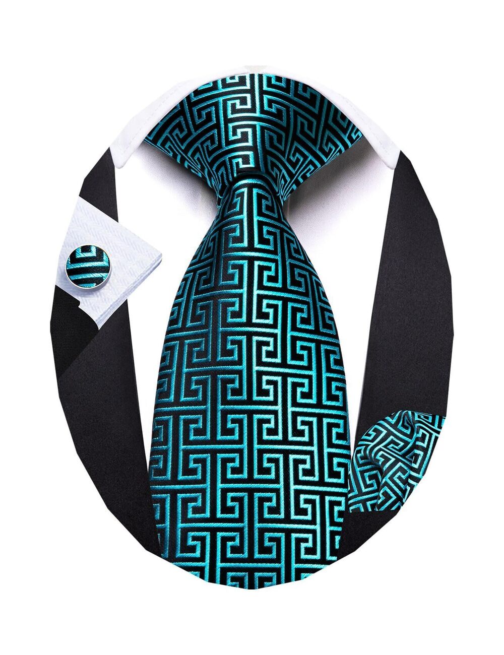 9775 Classic Ties Silk Necktie Pocket Square Cufflinks Set Woven Designer